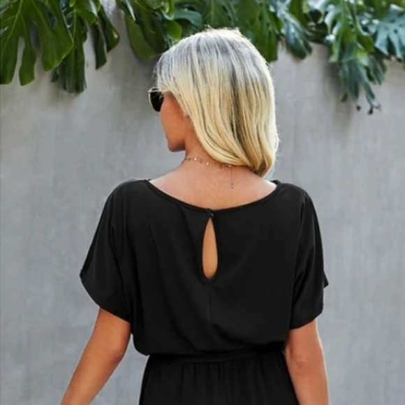 H&M Silky Oversized Flowy Blouse Sz S Black Keyhole Cinched Waist Cocktail City - Picture 5 of 13